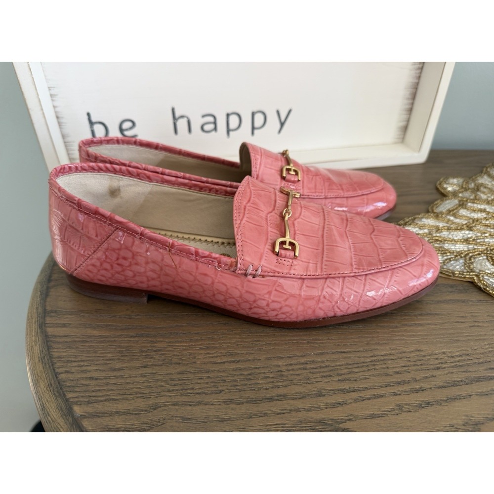 Sam Edelman Pink Patent Croc Loafers Size 6.5 Horsebit Preppy Slip On Flats - Picture 5 of 12
